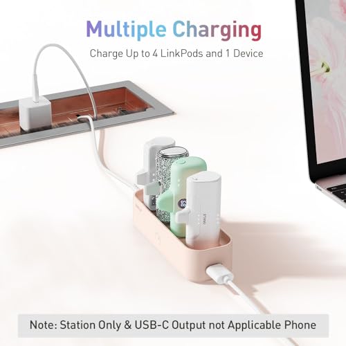 iWALK LinkPod Station LinkPod Portable Charger 4500mAh, 4800mAh,5000mAh Power Bank for iPhone Charging Station Multiple USB-C Family-Sized Charger Station for Home(Station Only), Pink - Image 5