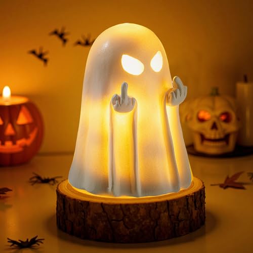 Image of Halloween Middle Light Up Ghost Figurine,5.1 inch Large Cute Spooky Ghost Statue,Halloween Decorations Indoor,Resin Statue for Party, Home, Indoor & Porch Decor