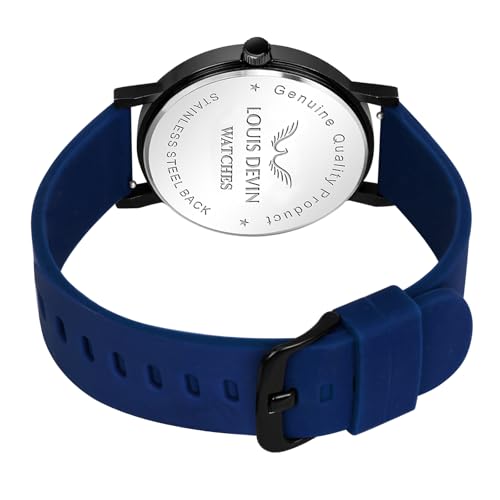 Image of LOUIS DEVIN Silicone Strap Analog Wrist Watch for Men and Women (Green /Brown /Blue /Black) | Set of 2 Wrist Watches | Couple Watches | LDCM-BK092-ST