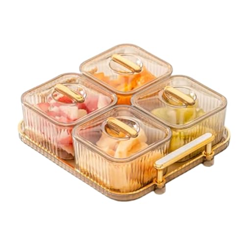 Pinafresa Multifunctional Snack Tray for Fruits,Nuts,Compartment Platter,Divided Serving Bowl with Lid 21.5x18.5x9cm for Candies C