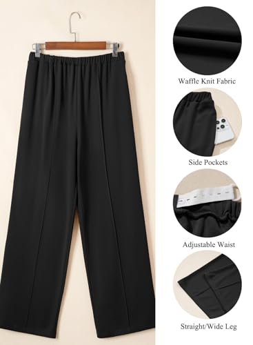 BLENCOT Women's Maternity Work Pants High Waisted Pleated Wide Leg Stretchy Pregnancy Trousers Office Clothes for Business Casual with Pockets Black S