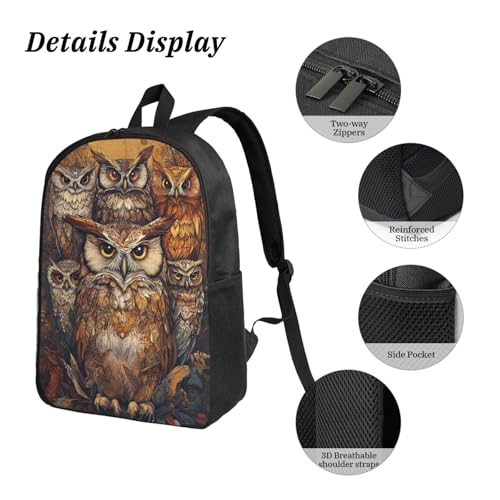 Boho Owl Backpacks 3 Pcs Fashion Casual Backpack with Fun Graphic Cartoon Print for Outdoor Hiking and Travel4