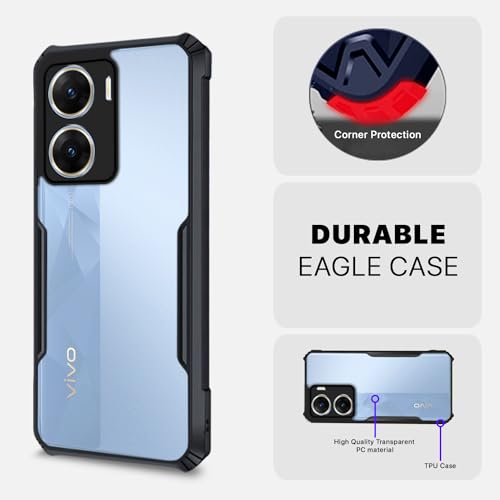 Image of Outlouders Back Cover for Vivo V29e 5G | Ultra Hybrid Transparent | Full Camera Protection | Raised Edge | Crystal Clear Bumper Case(Black)