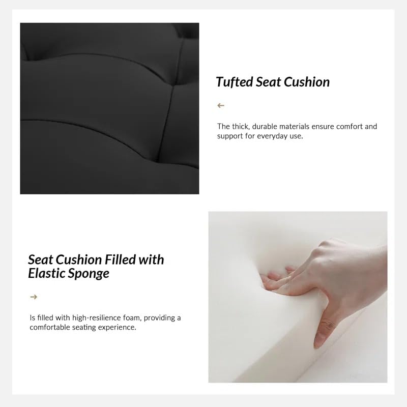 Image of Leather Upholstered Storage Ottoman Bench with Arms for Bedroom & Living Room | 3 Seater End of Bed Bench with Hidden Storage | Tufted Sofa Bench with Armrest, Entryway Seating Bench, Black