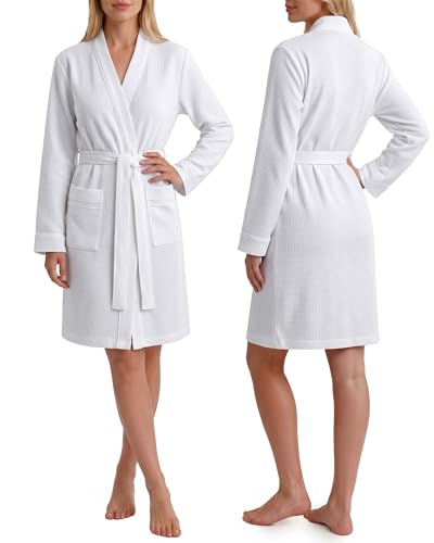 NY Threads Waffle Robes for Women Soft Womens Robe Lightweight Knee-Length Womens Bathrobe Large White