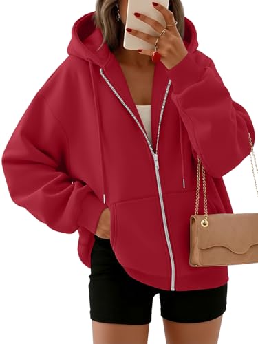Trendy Queen Womens Zip Up Hoodies Oversized Sweatshirts Fall Fashion