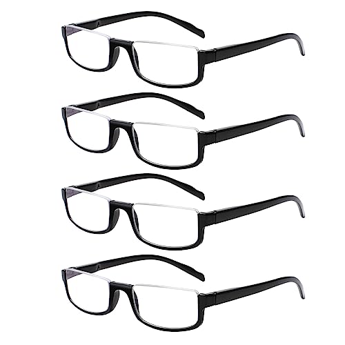 Image of Henotin 4 Pair Reading Glasses for Women Men Readers Half Moon Frame Blue Light Blocking Spring Hinge Eyeglasses (Black, 2.75, diopters)