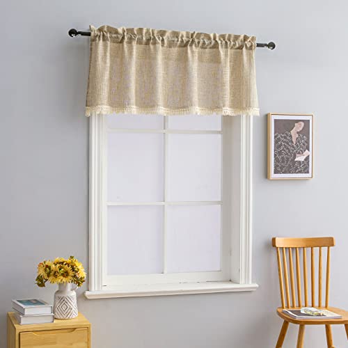 Beda Home Tassel Linen Textured Swag Curtain Valance For Farmhouses’ Kitchen; Light Filtering Rustic Short Swag Topper For Small Windows Bedroom Privacy Added Rod Pocket Design(Taupe, 52Wx18L - 1Pc) #TOP5