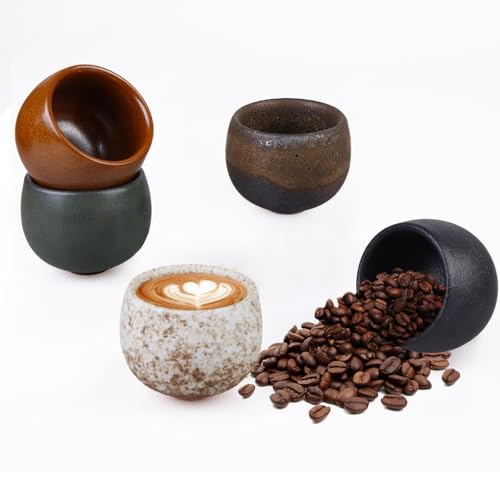 Asfrode Lot de Tasses à Espresso en Grès Sans Anse, 5 x 50ml Tasses en Céramique Épaisses Fait Main, Ensemble de Tasses à Thé de Qualité, Set de Tasses à Café pour Espresso Moka Macchiato Thé