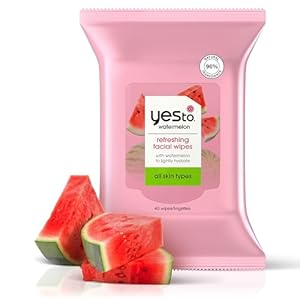 Yes To Face Wipes for Women and Men, Refreshing Facial Cleansing Wipes for use as a Make Up Remover, Cleaning, Soothing, Watermelon (Pack of 1)