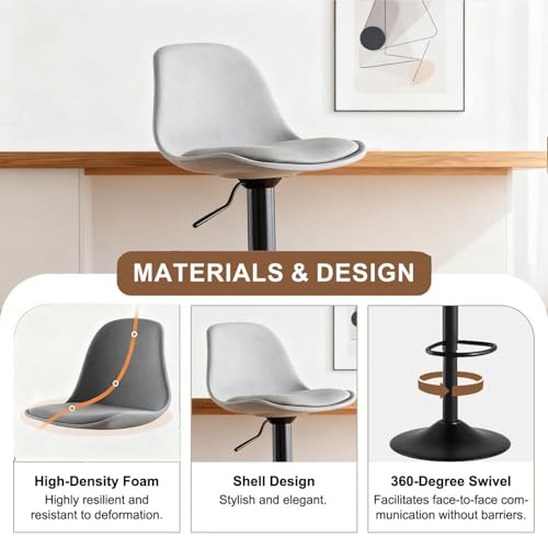 كراسي بار عصرية دوارة قابلة للتعديل، كراسي الافطار مع ظهر ومسند للقدمين، كراسي طعام للبار والمطبخ وغرفة الطعام - رمادي