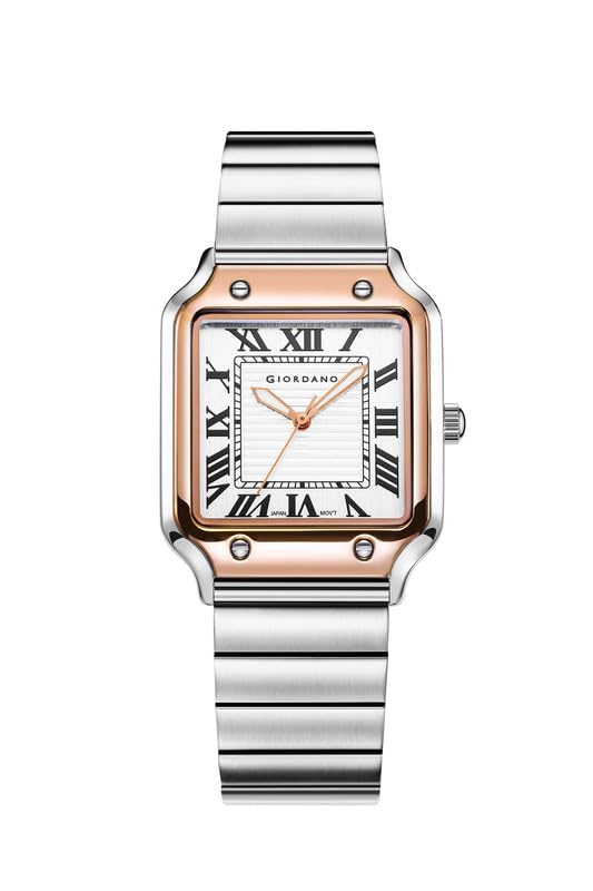 Image of Giordano Analog Watch for Men with Square Textured Dial, Roman Numerals, Quartz Movement and Stainless Steel Strap