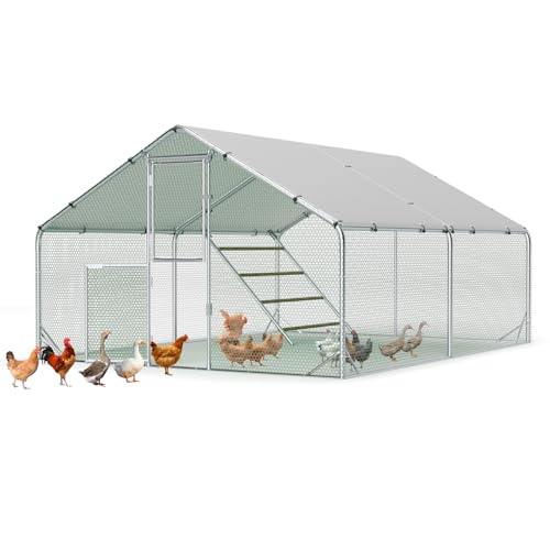 Sannwsg Metal Chicken Coop with Run, Waterproof Cover, Lock