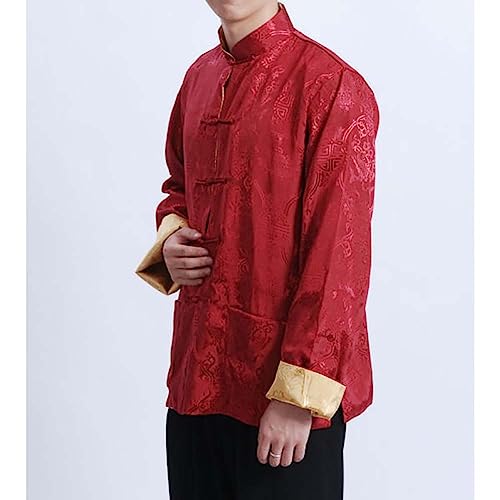 Men's Tang Jacket with Contrast Lining Chinese Traditional Frog Button Jacket Long Sleeve Stand Collar Tangzhuang Coat3