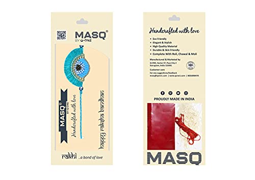 Image of MASQ by Q-One Designer Rakhi Combo Set with Roli Chawal & Moli for Men (Pack of 3) | Embroidered Handcrafted Raksha Bandhan Bracelet for Brother