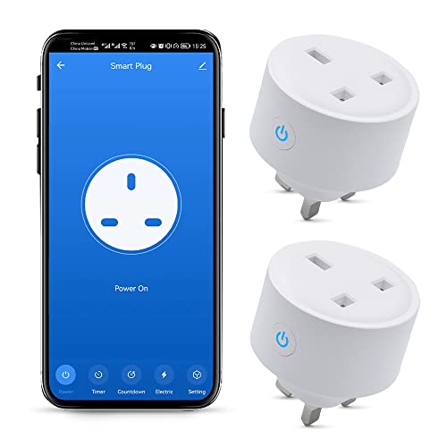 Smart Wifi Plug Compatible with Alexa, Google Home, Wifi Plug with Timer Function App Remote Control, No Hub Required, 2.4Ghz ONLY (Energy Monitoring) (2Pack)