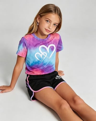 Image of Tween Girls Clothes Summer Short Sleeve T-Shirt and Shorts Set Casual Two Pieces Outfit Size 8 13