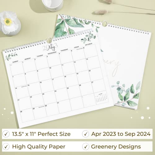Wall Calendar 2023-2024 Greenery Hanging Calendar - April 2023 To September 2024 | 13.5 X 11 Inches Monthly Calendar For Wall |18 Months Spiral Twin-Wire Binding Wall Calendar Planner| Large Writing Blocks With Holidays, Perfect For Home, Office, And School #TOP1