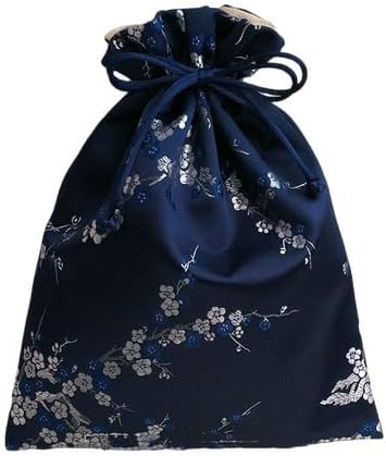 Extra Large Luxury Chinese Silk Brocade Jewelry Pouch Suede lining Drawstring Gift Pouches Decorative Jewellery Storage Bags 7.9x9.85 inch (blue)