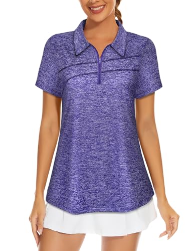 Image of MISS FORTUNE Women's Polo Shirts, Golf V-Neck Workout Tops, Moisture Wicking Ladies Golf Shirt Losse Fit for Tennis Yoga