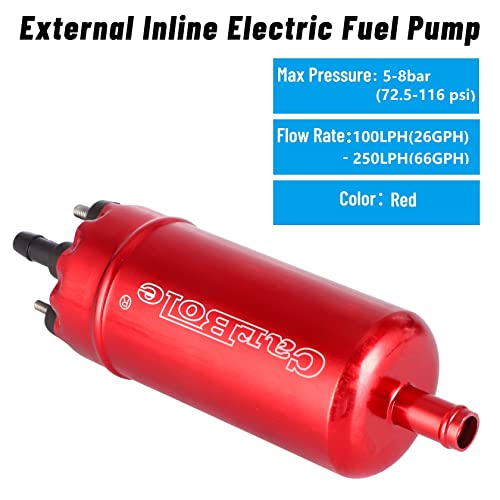 Carbole CB-10103144A External In Line Fuel Pump: 116 Psi High Pressure Unversal 12V Electric Pump Injection Systems Replacement thumb #3