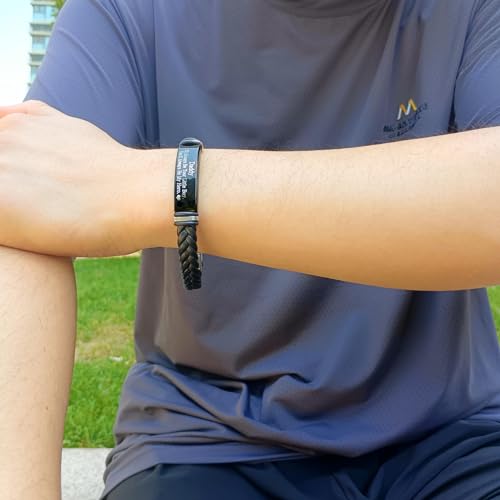 Image of Uloveido PU Leather Stainless Steel ID Bracelet for Son from Mom Dad, Encouragement Inspirational Gift to Men