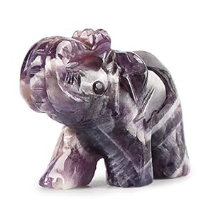 Artistone Amethyst Elephant Crystal Statue Carved Gemstone Pocket Elephant Figurines Crafts Reiki Healing Stone for Home Office Decor 2 Inch