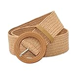 XFSRG Ceinture Femme Tressée Élastique avec Boucle Ronde Ceinture Pour Robe Bohème Chic Accessoire Mode Été Pour Femme (Kaki)
