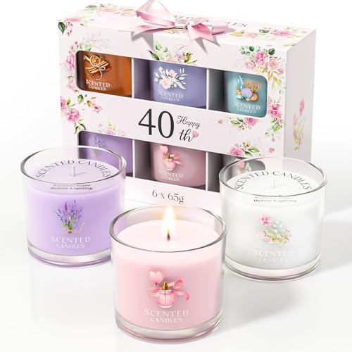 Image of CHILLFLAME 40th Birthday Gifts for Women, Birthday Candle Gift Set for Her, 6 Scented Votive Candles, Candles Gifts for Women /Men (6 Color, 14 oz)