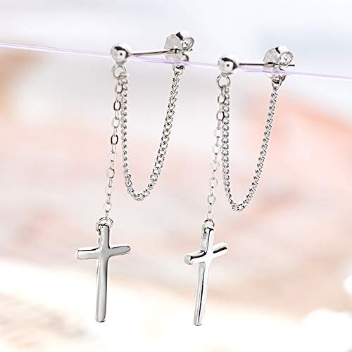 Cross Dangle Drop Earrings 925 Sterling Silver Chain Dropping for Women Girls Punk Ball Studs Hypoallergenic Jewelry3