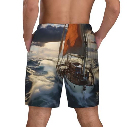 Men's Swim Trunks Quick Dry Board Shorts Ocean Sailboat Beach Shorts with Pocket Bathing Suits for Men3