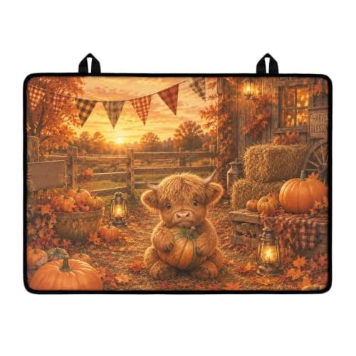 Image of Electric Stove Top Covers Heat Resistant Glass Ceramic Cooktop Cover Mat Fall Season Kitchen Scratch Resistant Flat Top Stove Cover, 29 x 21 Inch, Highland Cow Pumpkin Print