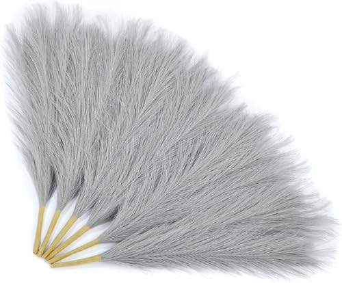 Image of CURATED CART Faux Pampas Grass Set of 3 Small Artificial Flowers for Home Decoration, Office, Bedroom, Living Room, Table Decor and Craft Corner Styling, Grey Color, 41 cm Height, (Without Vase)