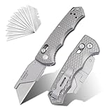 Titanium Folding Utility Knife, EDC Pocket Knife with Safety Lock, Lightweight Box Cutter with 10PCS Razor Blades