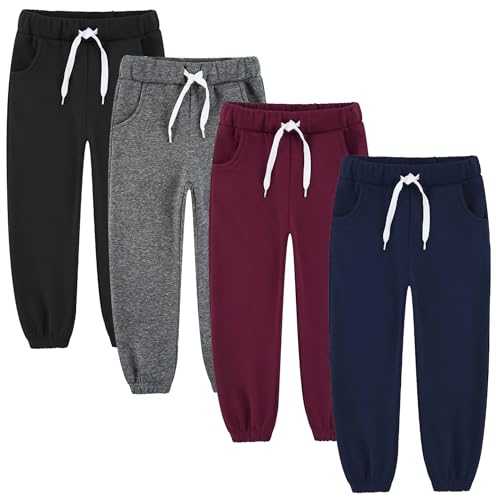 4 Pack Toddler and Kids Boys Sweatpants Joggers Cotton Active Soft Joggers Pants with Functional Drawstring 2-14Y