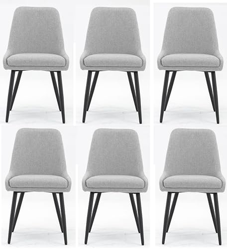 Image of Finch Fox Morris Glam Comfortable Fabric Upholstered Padded Living Room Side Dining Chair for Cafeteria Bedroom, Restaurents, Home, Office with Black Metal Legs in Light Grey Color (Set of 6)