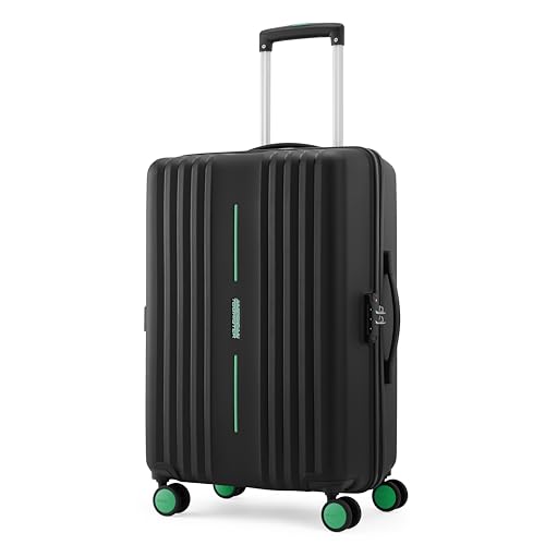 Image of American Tourister Cleva S | Luggage Trolley Bag (67 cm) | 360 8 Wheel Travel Luggage | 2 Compartments | Hard Luggage Polypropylene Suitcase | Mounted TSA Lock | 3 Years Warranty | Black & Aura Green