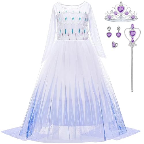 iTVTi Girls Princess Costumes Halloween Carnival Cosplay Birthday Party Dress White, 4-5 Years (Label 120)