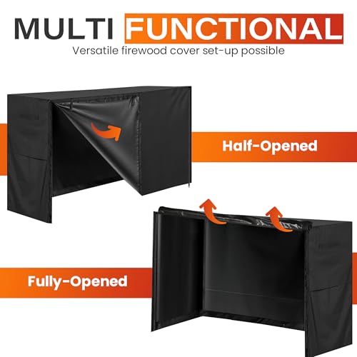 5ft Waterproof Firewood Rack Cover - Heavy Duty Black 600D Oxford Fabric - Indoor Or Outdoor Firewood Log Cover with Zipper & Adhesive Closing Strips - Rack NOT Included - Black by JJASMAMV Home Products - Image 6