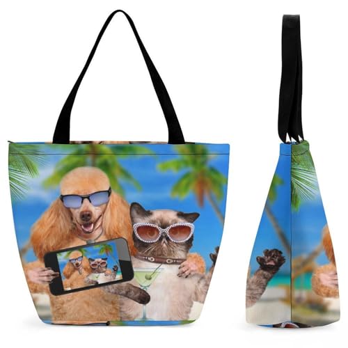 Sac de shopping chien drôle cabas en tissu imprimé pour le voyage et le marché