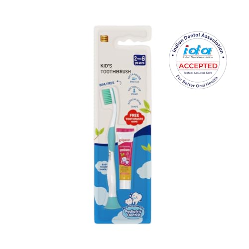 Image of Kids Toothbrush Blue for 2-6 Years with FREE Toothpaste | Soft Bristles | Gentle Gum Care | Easy Grip Handle | Daily Kids Oral Hygiene Combo