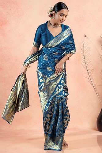 Image of Subham Women Saree Chandrakor Paithani Silk Cotton | Soft Daily Wear Golden Zari Sari with Unstitched Blouse