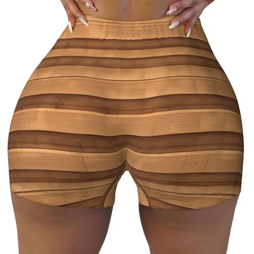 Original Wood Color Texture Pattern Sports Shorts, high Elastic Slim Fitness Pants, Suitable for Yoga/Leisure/Daily wear