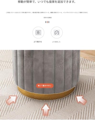 Xiraivke収納付き オットマン 丸型 スツール ファブリック製 ゴールドベース 収納スツール 化粧台チェア ドレッサースツール 軽量 リビング 寝室 玄関 足置き 椅子 インテリア おしゃれ [3]