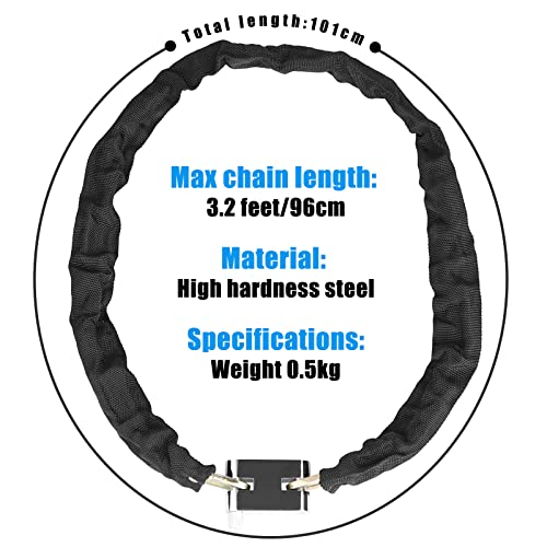 Diyife Heavy Duty Bike Lock - 1m Anti-Theft High Security Chain With 3 Keys, Weatherproof Padlock for Bicycle, Motorcycle, Scooter, Door, Gate, Fence - Image 3