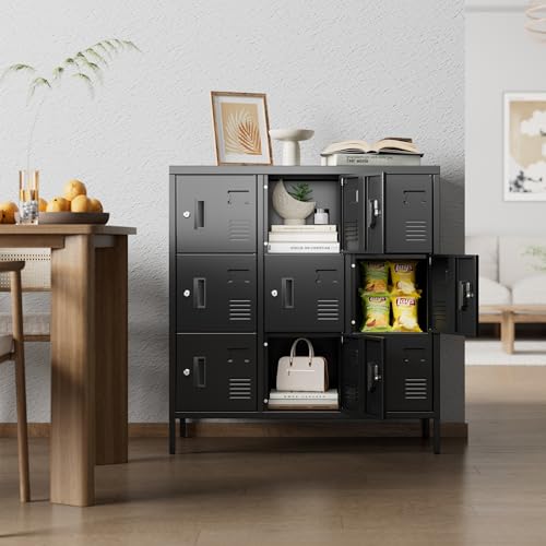 Image of SUXXAN 9 Door Metal Lockers for Employees, Lockable Office Storage Locker with Keys and Name Card Slot,for School Gym Home, Black,Assembly Required
