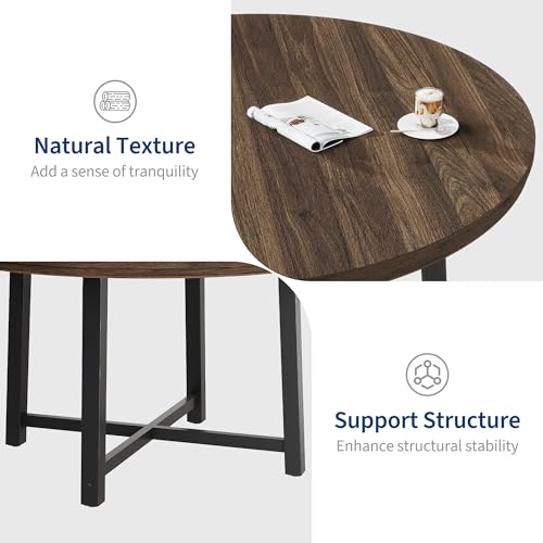 Image of IDEALHOUSE 47 inch Round Dining Table for 4, Kitchen Dining Room Table with Sturdy Metal Frame, Wood Circle Kitchen Table for Space Saving -Brown (No Chairs)