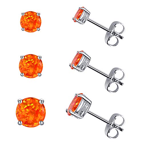 Sterling Silver Stud Earrings for Women- White Gold Plated Opal Earrings Hypoallergenic Small Birthstone Earrings