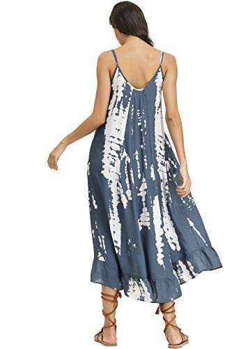 Image of BUENOS NINOS Women's V Neck Floral Maxi Dress Boho Printed Adjustable Spaghetti Strap Ethnic Beach Long Dress with Pockets