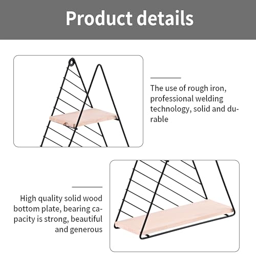 Image of Kuber Industries Triangular Iron Wall Decor for Bedroom | Lightweight, Wall Hanging Shelf Showcase for Living Room, Bedroom & Home Decor | Wood Floating Shelve for Balcony | Black